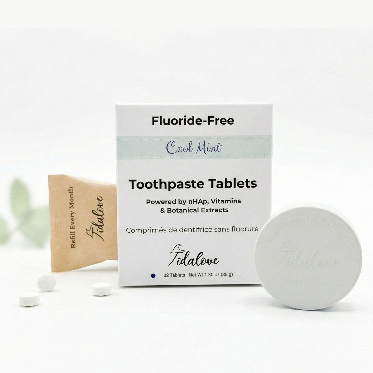 Fluoride-Free Cool Mint Toothpaste Tablets — 1 Month Supply